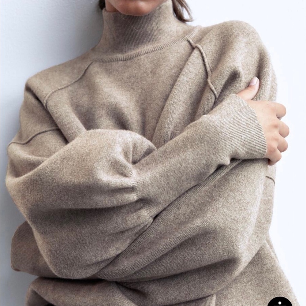 Zara Mock Knit Sweater Mink Marl